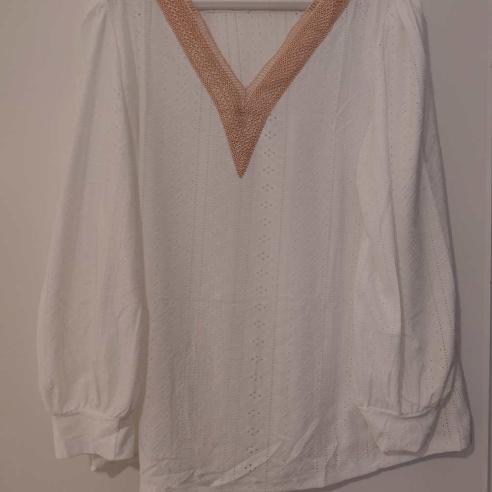 Chic White Blouse with Tan Details